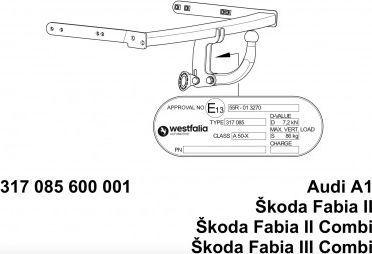Фаркоп Westfalia для Skoda Fabia III хетчбек 2014-2021. Артикул 317113600001