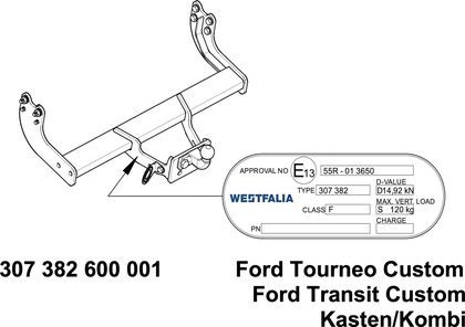 Фаркоп Westfalia для Ford Transit Custom 2012-2021. Фланцевое крепление. Артикул 307382600001